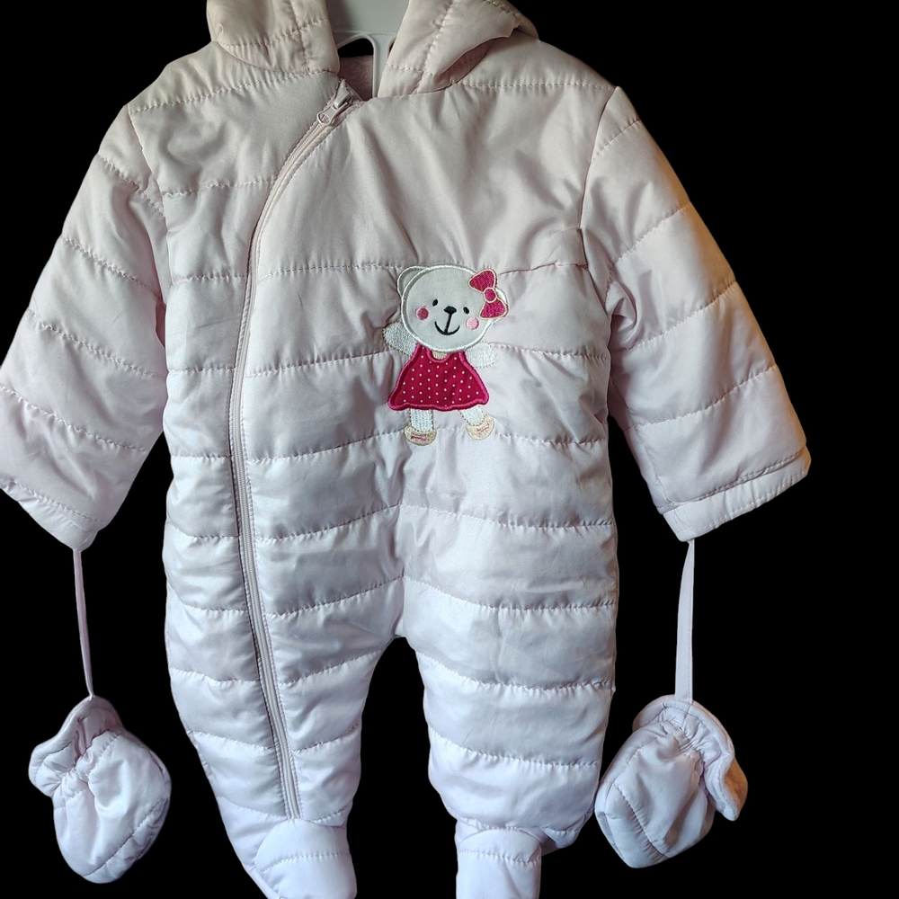 Pink Quilted Footies with Hood and Mittens